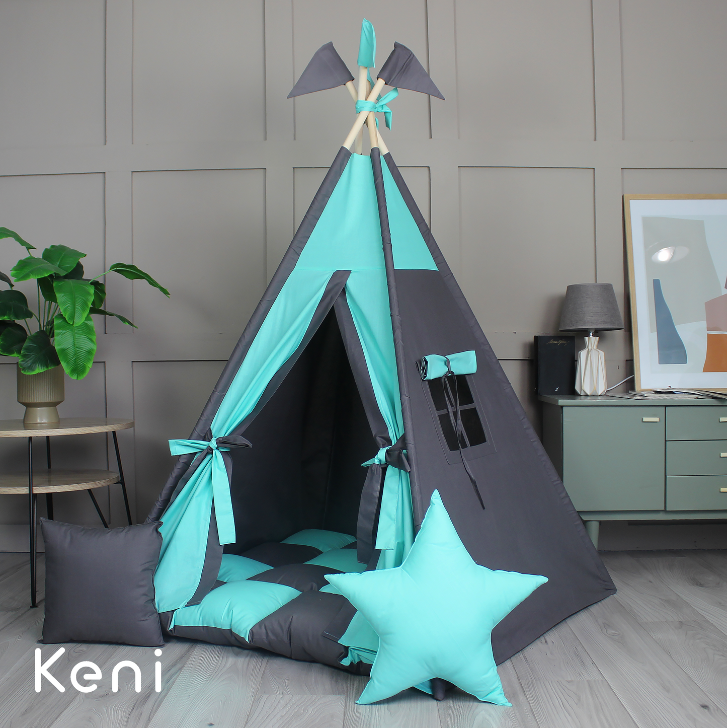 Children's tipi tent Graphite-Mint