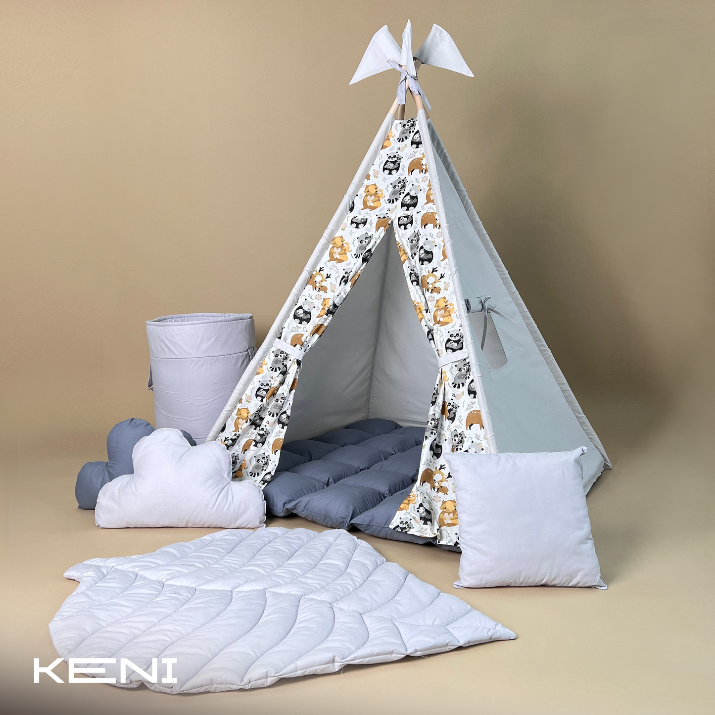 Children's tipi tent "Forest Family" Gray