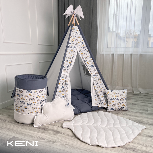 Children's tipi tent «Rainbows» White and Graphite