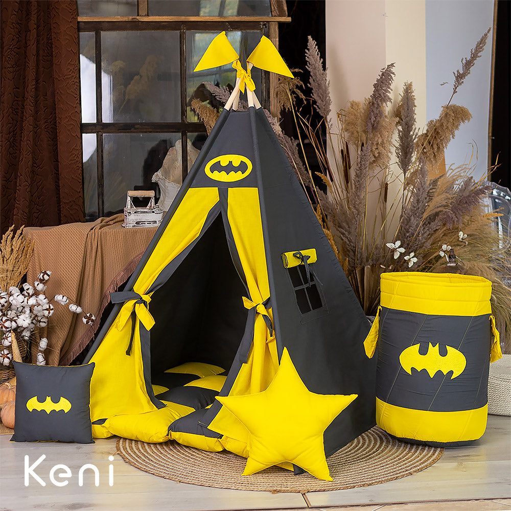 Children's teepee tent "Bat" Gray-Yellow