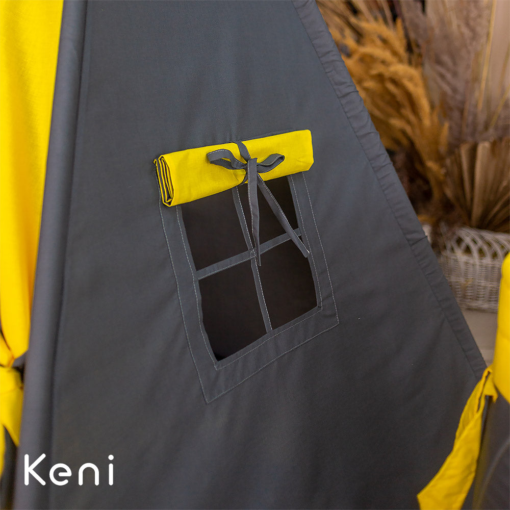 Children's teepee tent "Bat" Gray-Yellow
