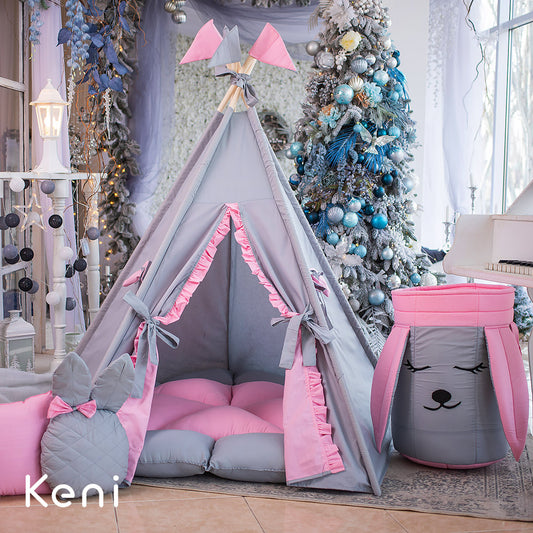 Children's tipi tent «Rabbit» Gray-Pink
