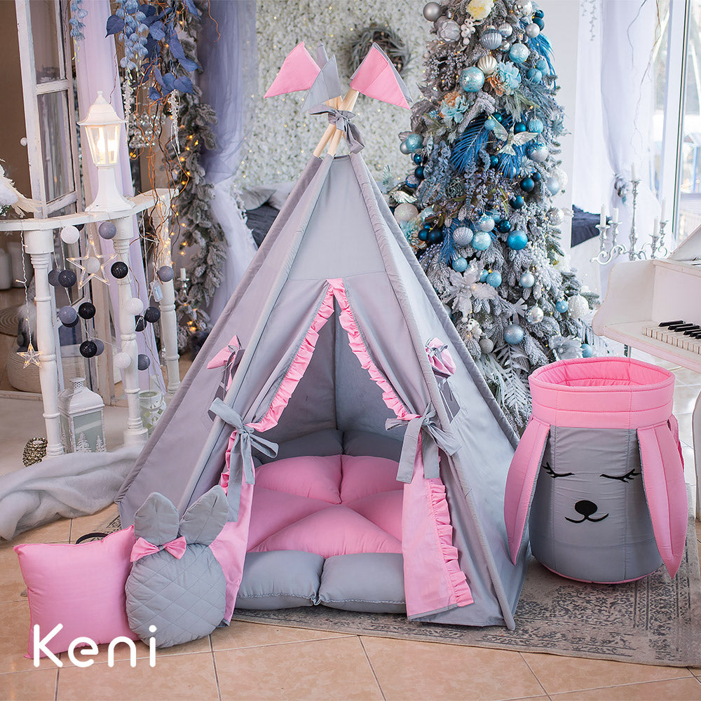 Children's tipi tent «Rabbit» Gray-Pink