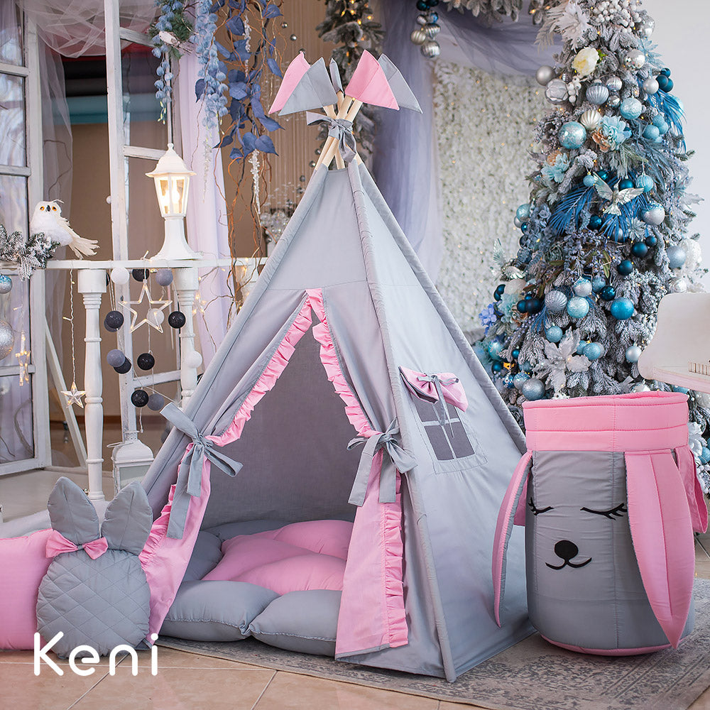 Children's tipi tent «Rabbit» Gray-Pink