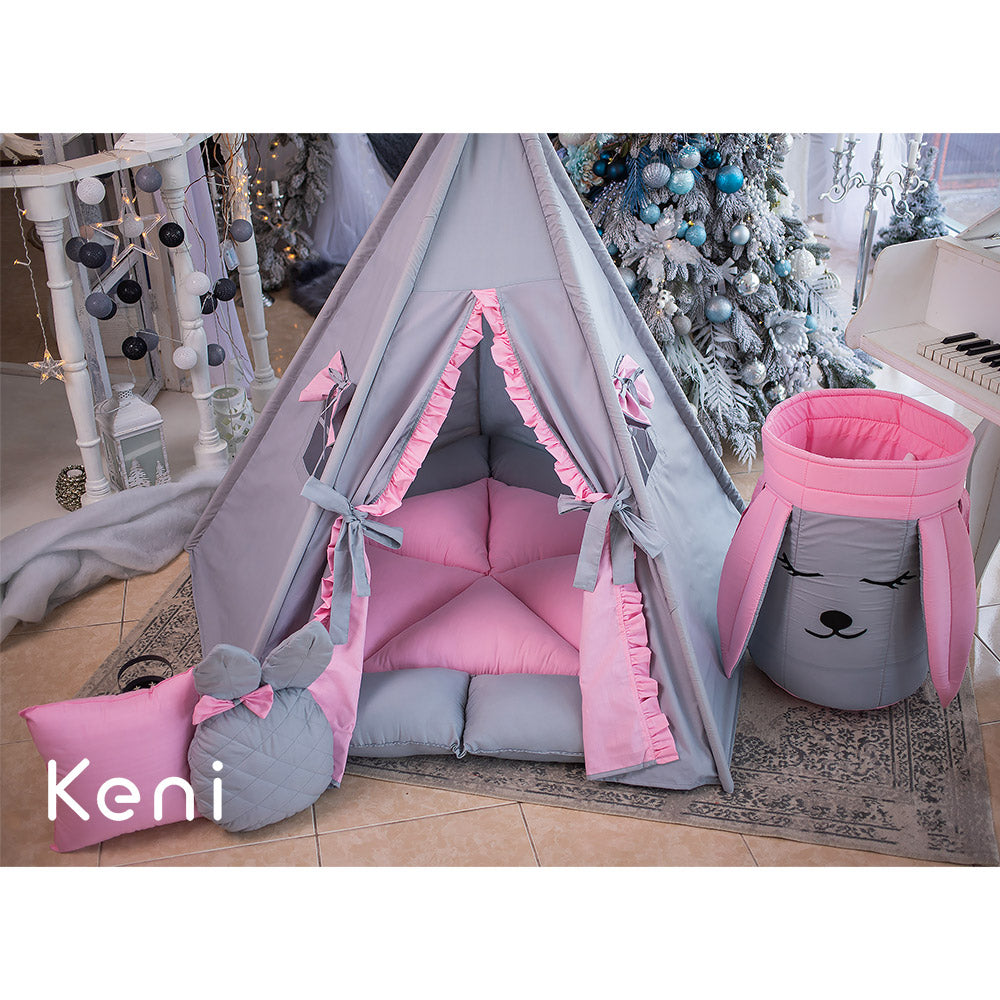 Children's tipi tent «Rabbit» Gray-Pink