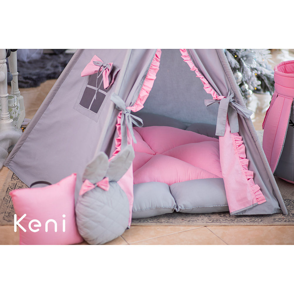 Children's tipi tent «Rabbit» Gray-Pink