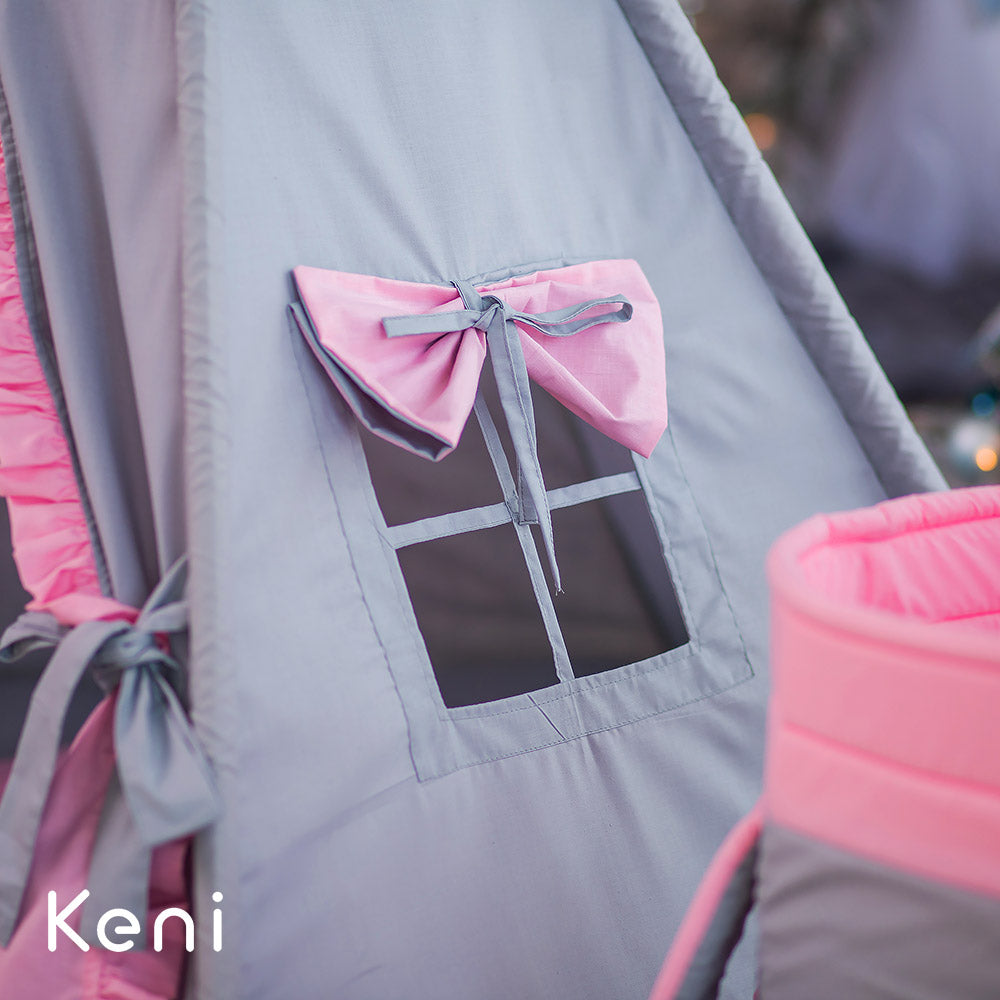Children's tipi tent «Rabbit» Gray-Pink