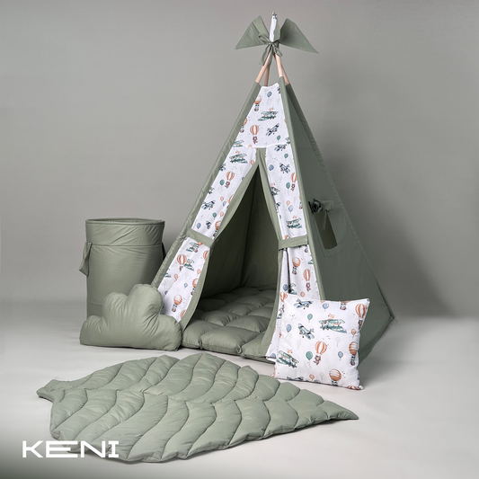 Children's teepee tent «Balloon Travel» Green