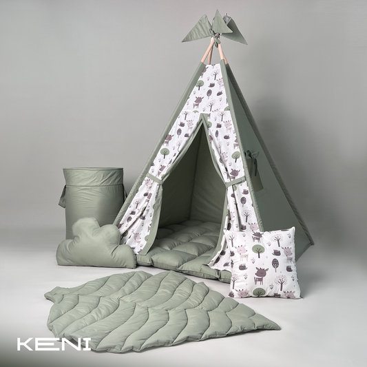 Children's teepee tent «Balloon Travel» Green